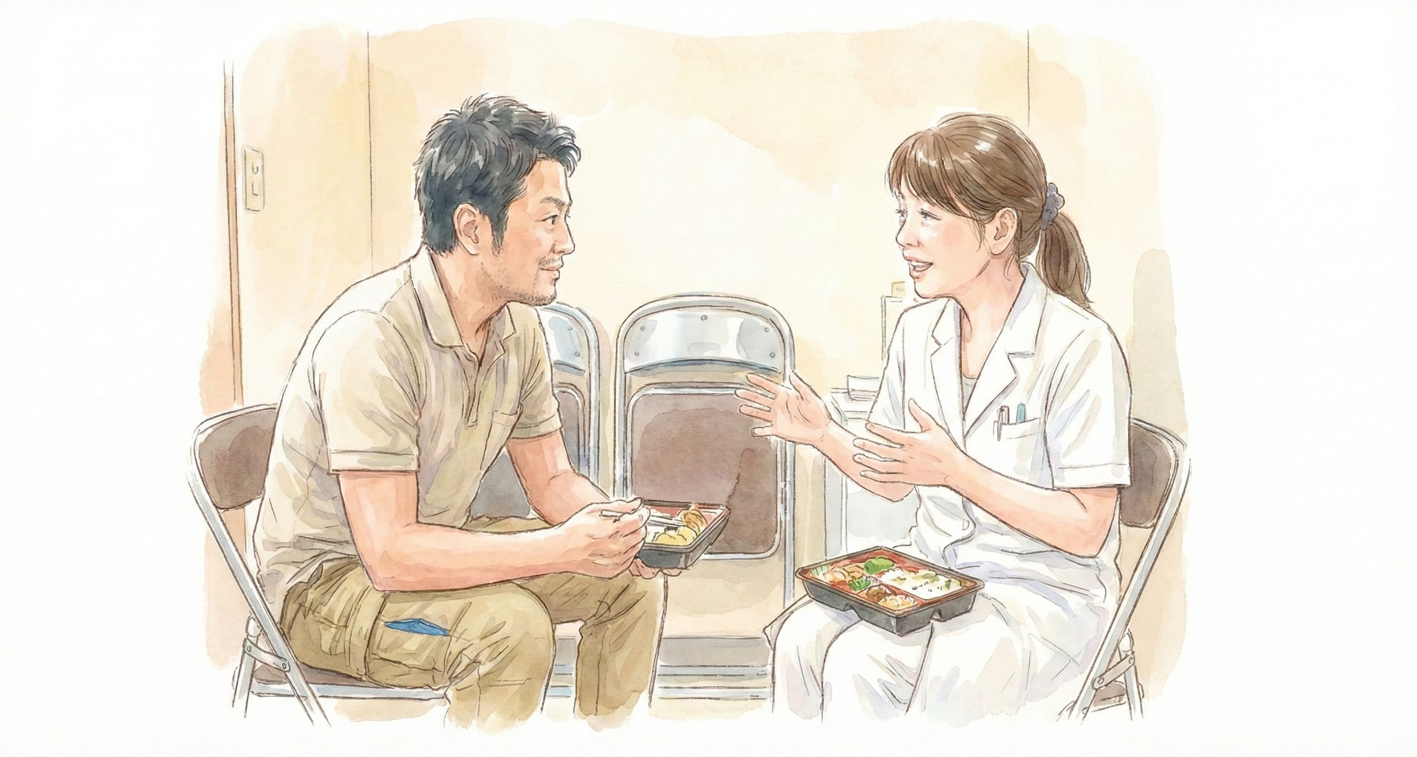 薬剤師と一緒にお昼を食べるCEO