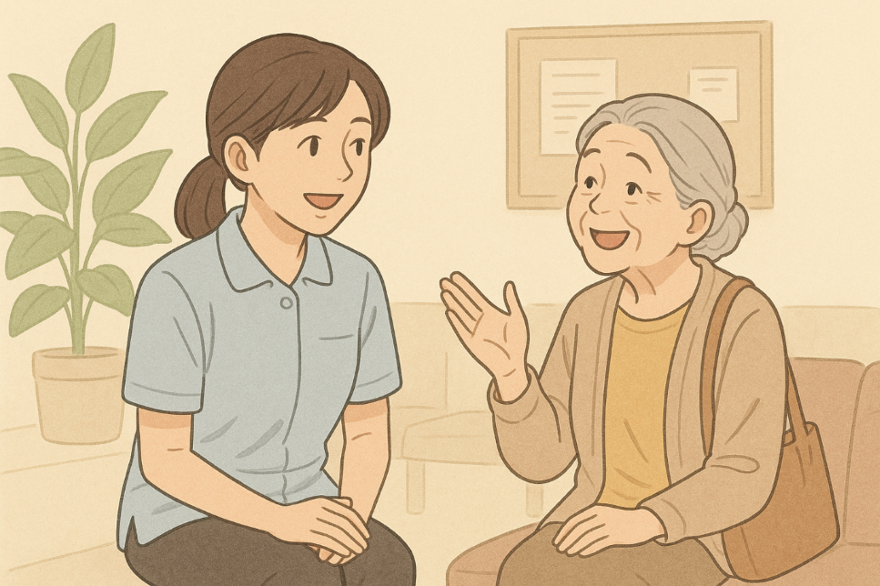 患者様とのおしゃべりをする薬局スタッフ